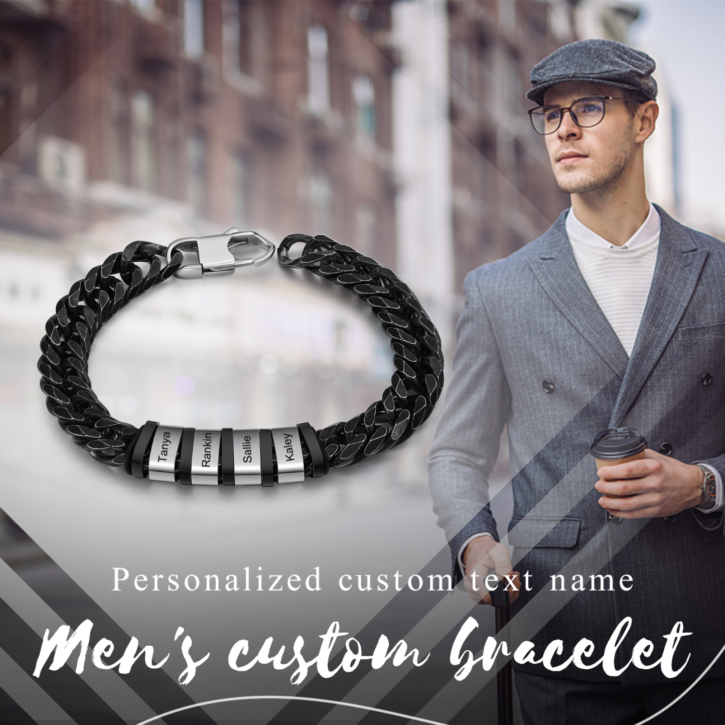 Personalised Cuban Chain Bracelet Customised Name Bracelet with 4 Beads-Jessemade AU