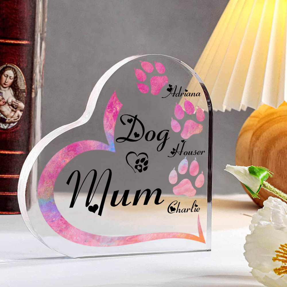 Personalised Acrylic Heart Keepsake Custom 3 Names Dog Footprints Ornaments Gifts for Mum-Jessemade AU