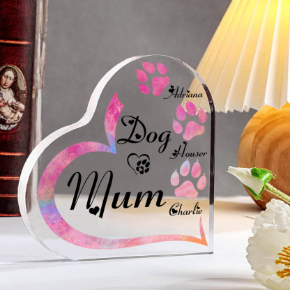 Personalised Acrylic Heart Keepsake Custom 3 Names Dog Footprints Ornaments Gifts for Mum-Jessemade AU