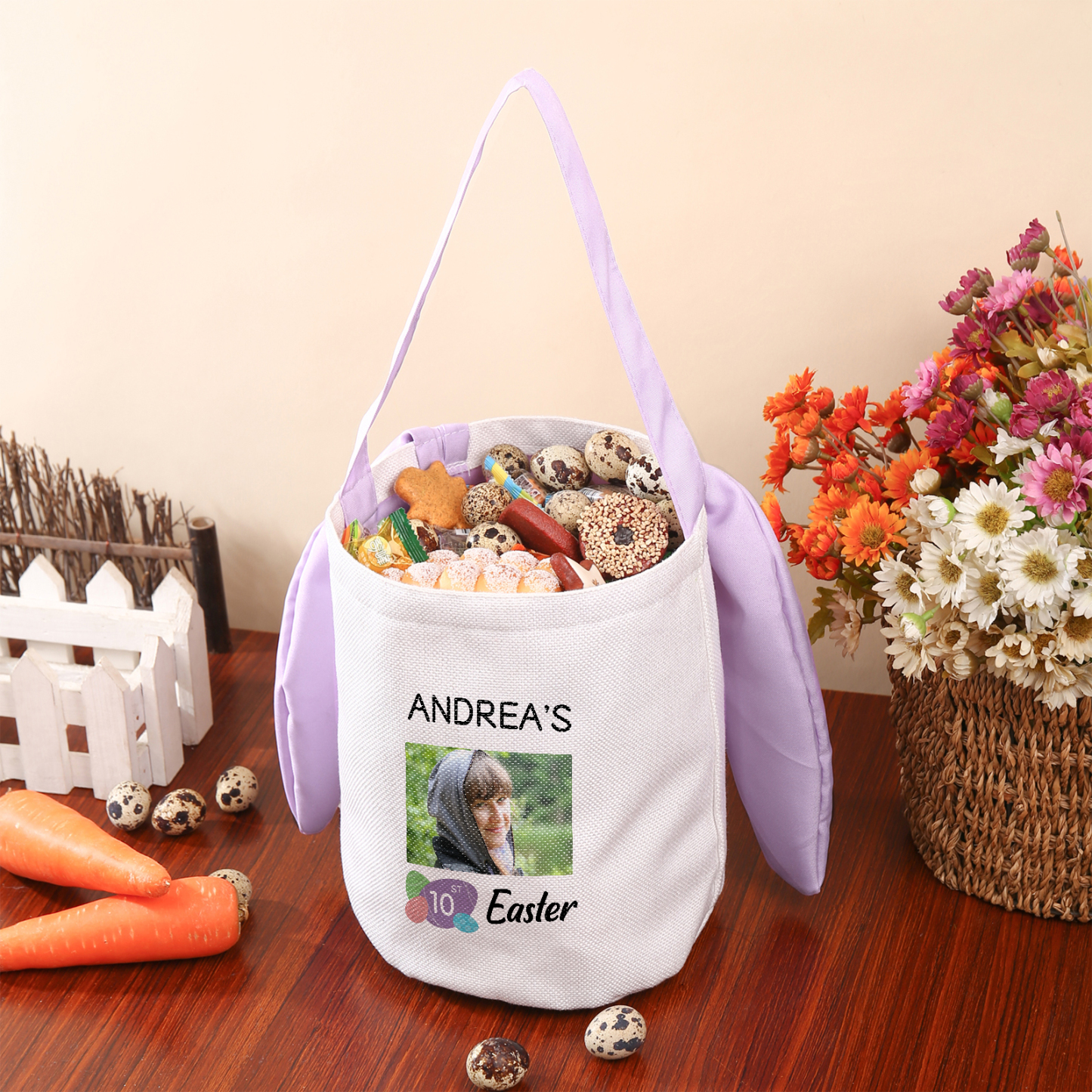 Personalised Photo Bunny Tote Bag Custom Name & Text & Number Bucket Bag Bunny Basket Easter Gifts-Jessemade AU