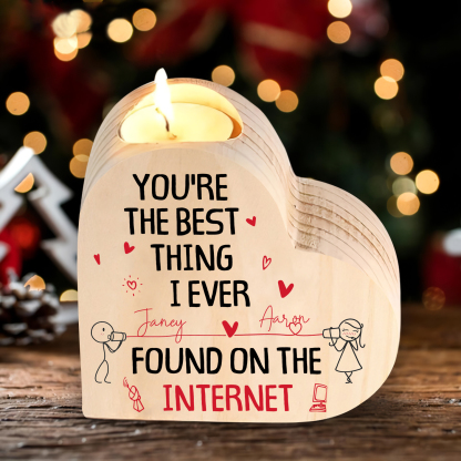 Line Art Couple Candle Holder Custom 2 Names Wooden Candlesticks Valentine's Day Gifts - You're The Best Thing I Ever Found On The Internet-Jessemade AU