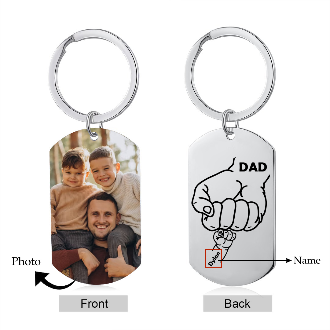Dad Fist Bump Personalised Photo Keychain Engrave 1 Name Father's Day Gifts-Jessemade AU