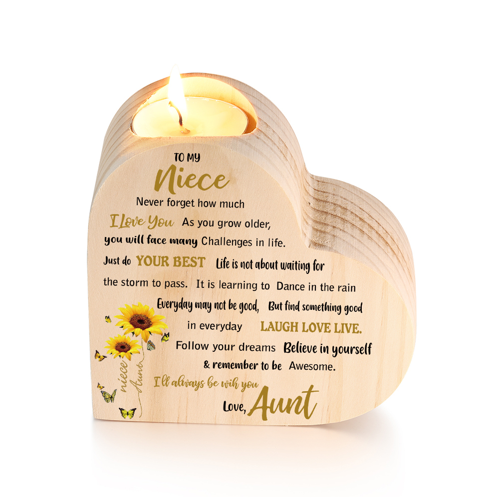 To My Niece Heart Candle Holder Follow Your Dreams Wooden Candlestick-Jessemade AU