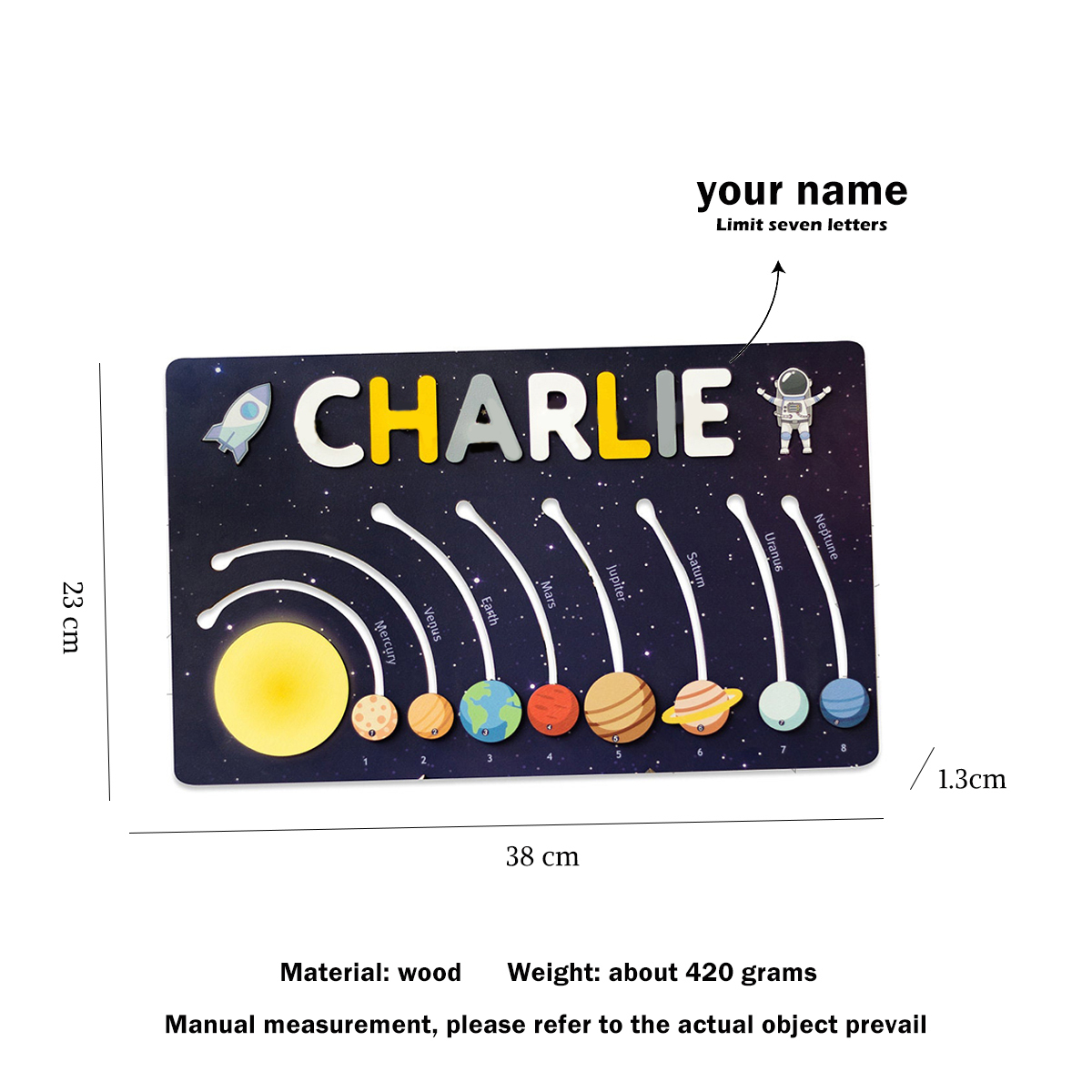 Wooden Slideable Planet Name Puzzles Personalised Space Educational Toys for Toddlers-Jessemade AU