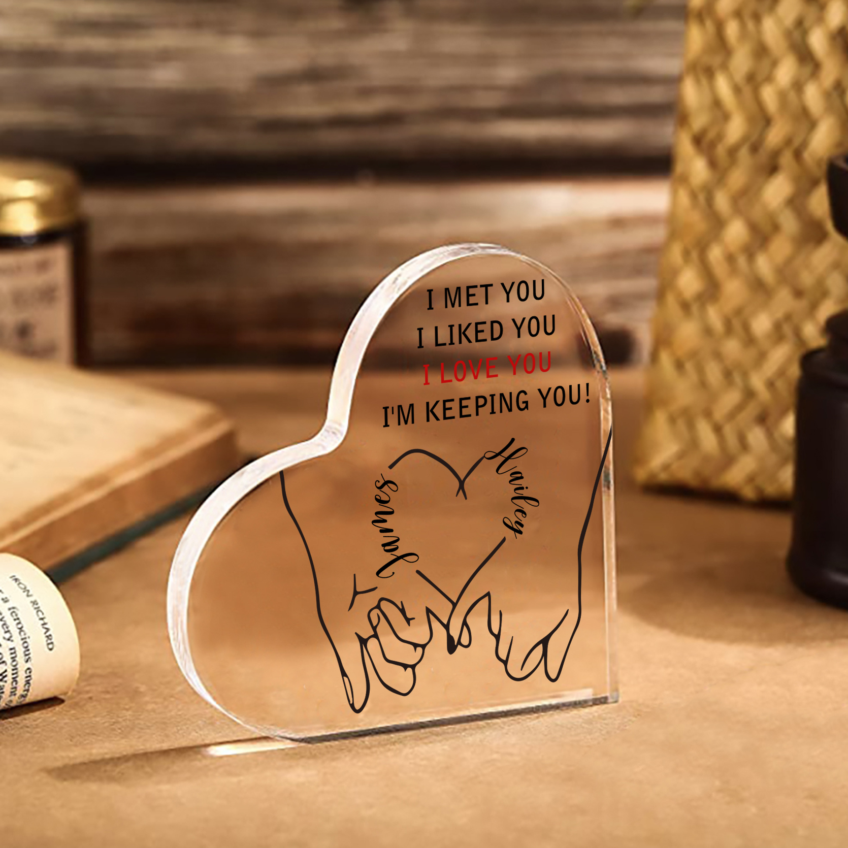 Personalised Couple Acrylic Heart Keepsake Custom 2 Names Ornament Valentine's Day Gift for Wife/Husband-Jessemade AU