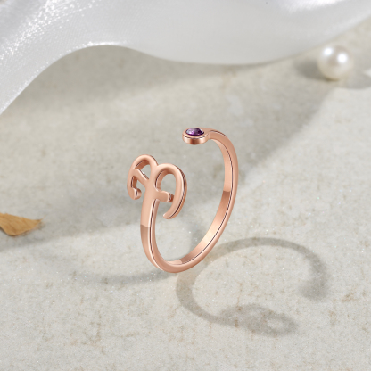 Letter Name Ring with Birthstone Custom 1 Letter Adjustable Ring for Her-Jessemade AU