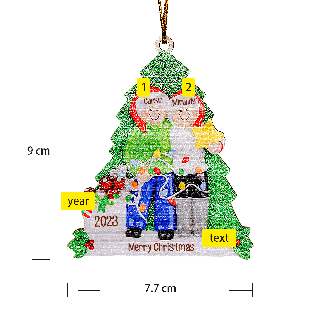Personalised Couples Christmas Hanging Ornaments Custom 2 Names & Year & Text Wooden Xmas Ornament Gifts for Couples-Jessemade AU