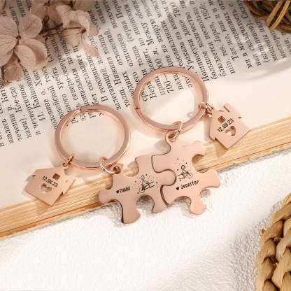 2 PCS Couple Keychain Set Custom 2 Names & Date Keyring Puzzle Keychains Valentine's Day Personalised Gift for Him/Her-Jessemade AU