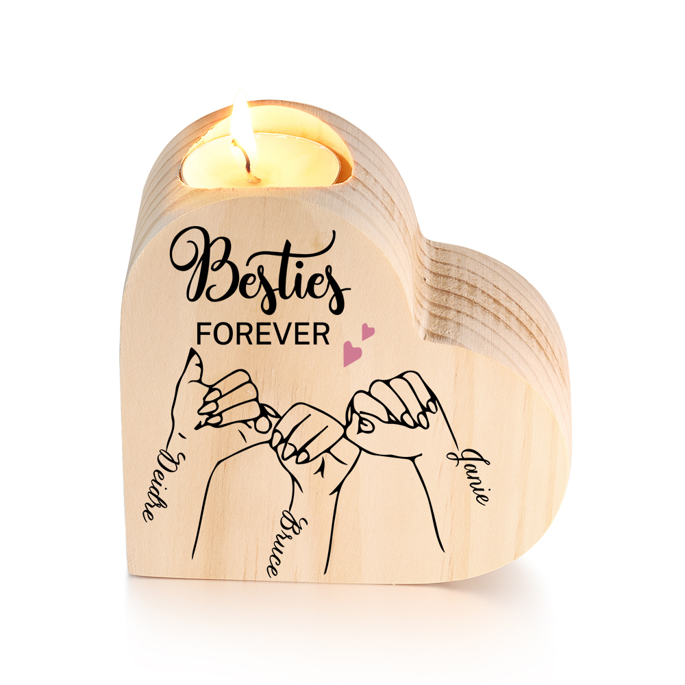 Besties Forever Wooden Candle Holder Customised 3 Names Pinky Swear Candlesticks -Jessemade AU