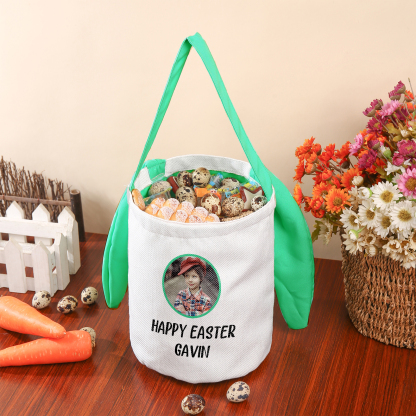 Personalised Photo Bunny Tote Bag Custom Name & Text Bucket Bag Bunny Basket Easter Gifts-Jessemade AU