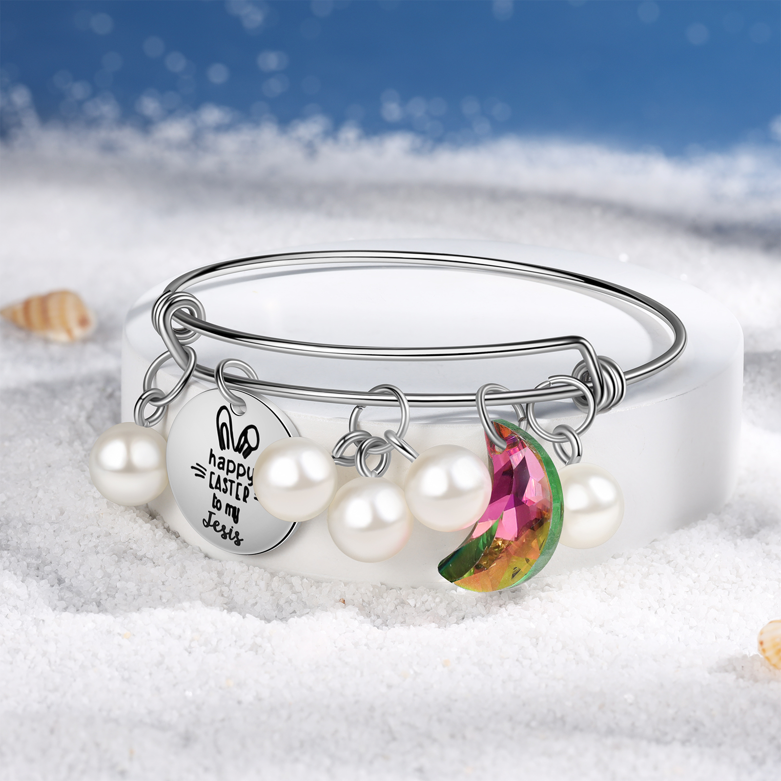 Easter Gifts Personalised Bunny Bangle Bracelet With Name Peals Crystals Bangle Gifts For Her-Jessemade AU