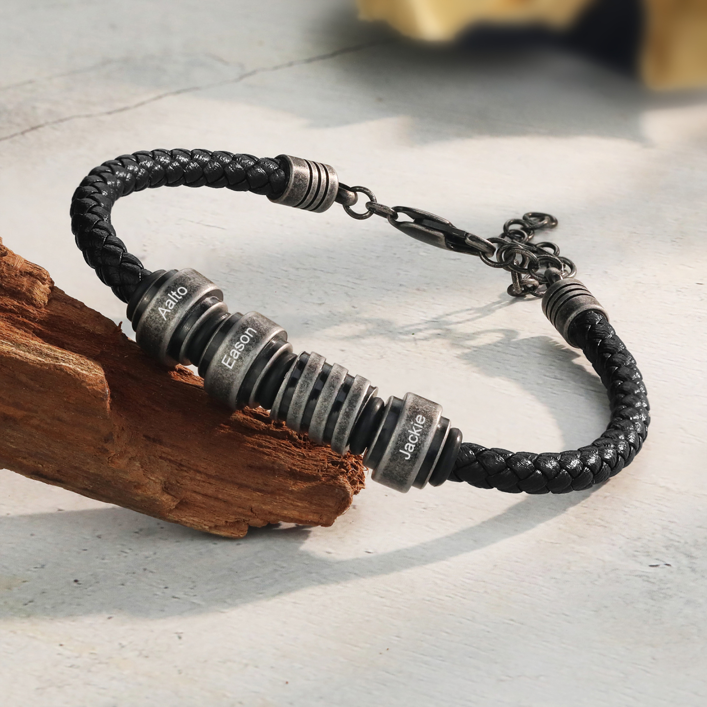 Personalised Men's Leather Bracelet Engraved 3 Names Adjustable Bracelet Vintage Gift for Him-Jessemade AU