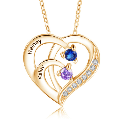 Personalised Mother Necklace 2 Stones Engraved 2 Names Birthstone Intertwined Heart Pendant Gifts for Her-Jessemade AU