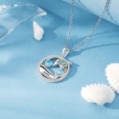 Personalised Dolphin Necklace Customised Birthstone & Name Necklace Gift for Her-Jessemade AU