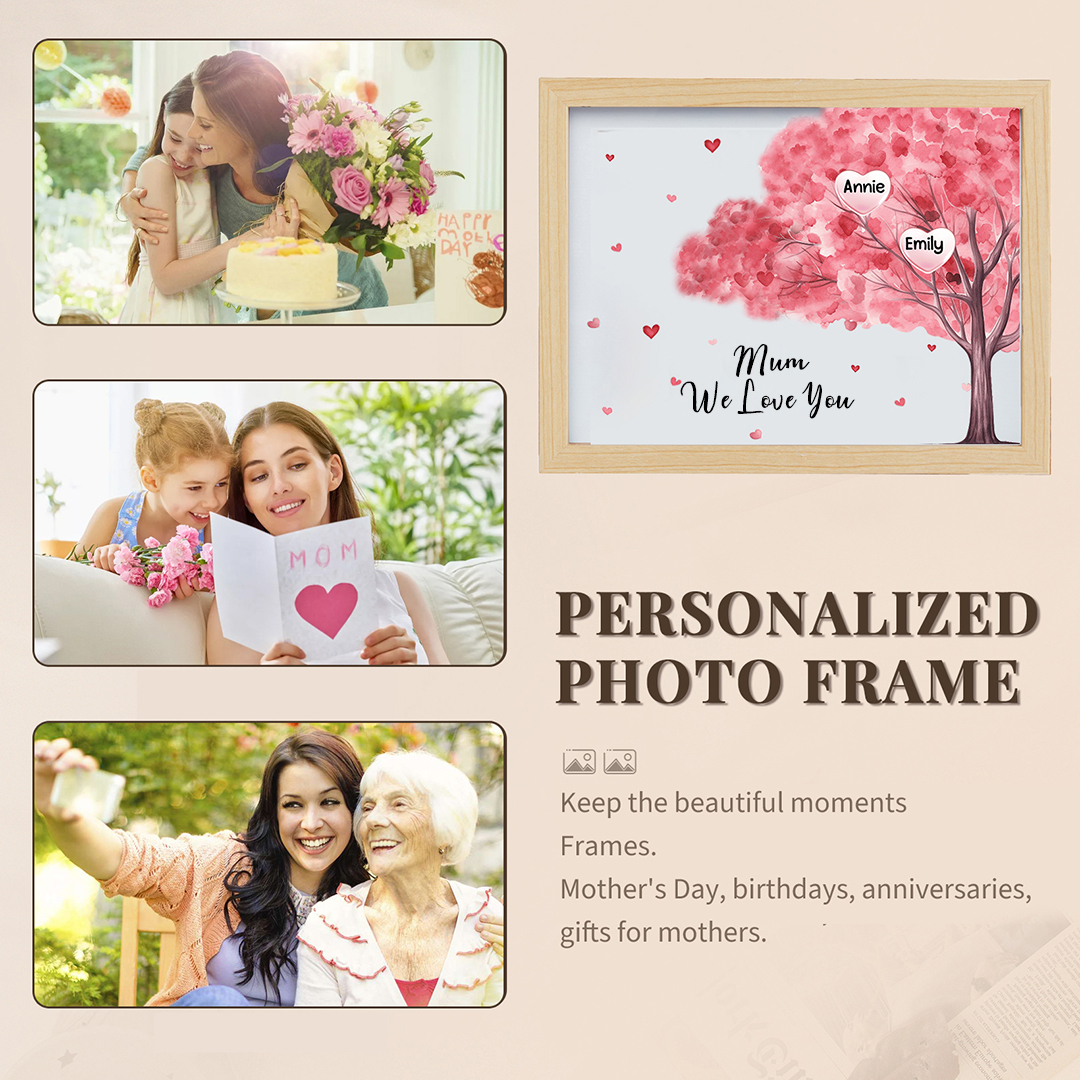 Personalised Frame Night Light Custom 1 Text & 2 Names Pink Family Tree Ornament Gifts for Mother/Grandma-Jessemade AU
