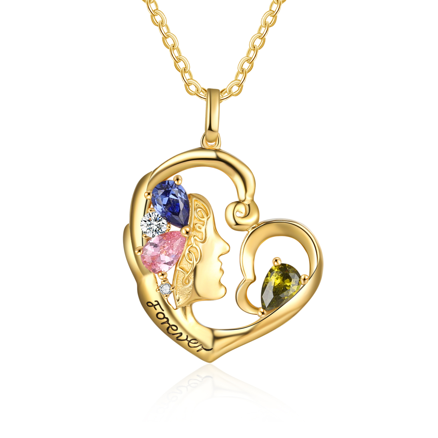 Personalised 1 Name Heart Charm Women's Necklace With 3 Birthstones-Jessemade AU
