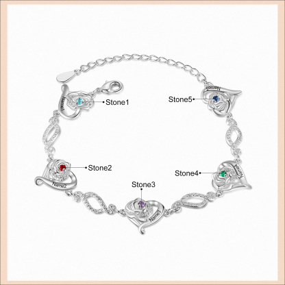 Flowers Bracelet Personalised 5 Birthstones Bracelet Engraved Names Flowers Charm Gifts For Her-Jessemade AU