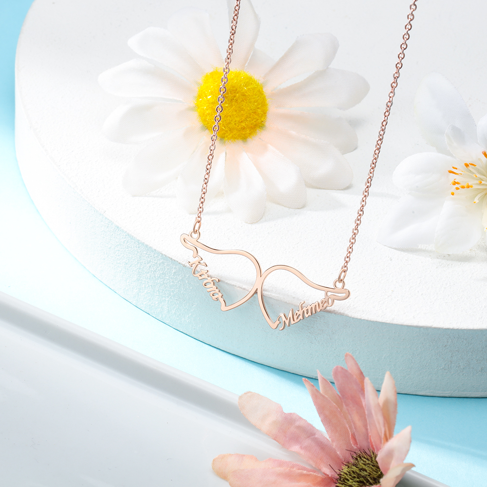 Personalised Wings Necklace Custom 2 Names Necklace Gift For Women-Jessemade AU