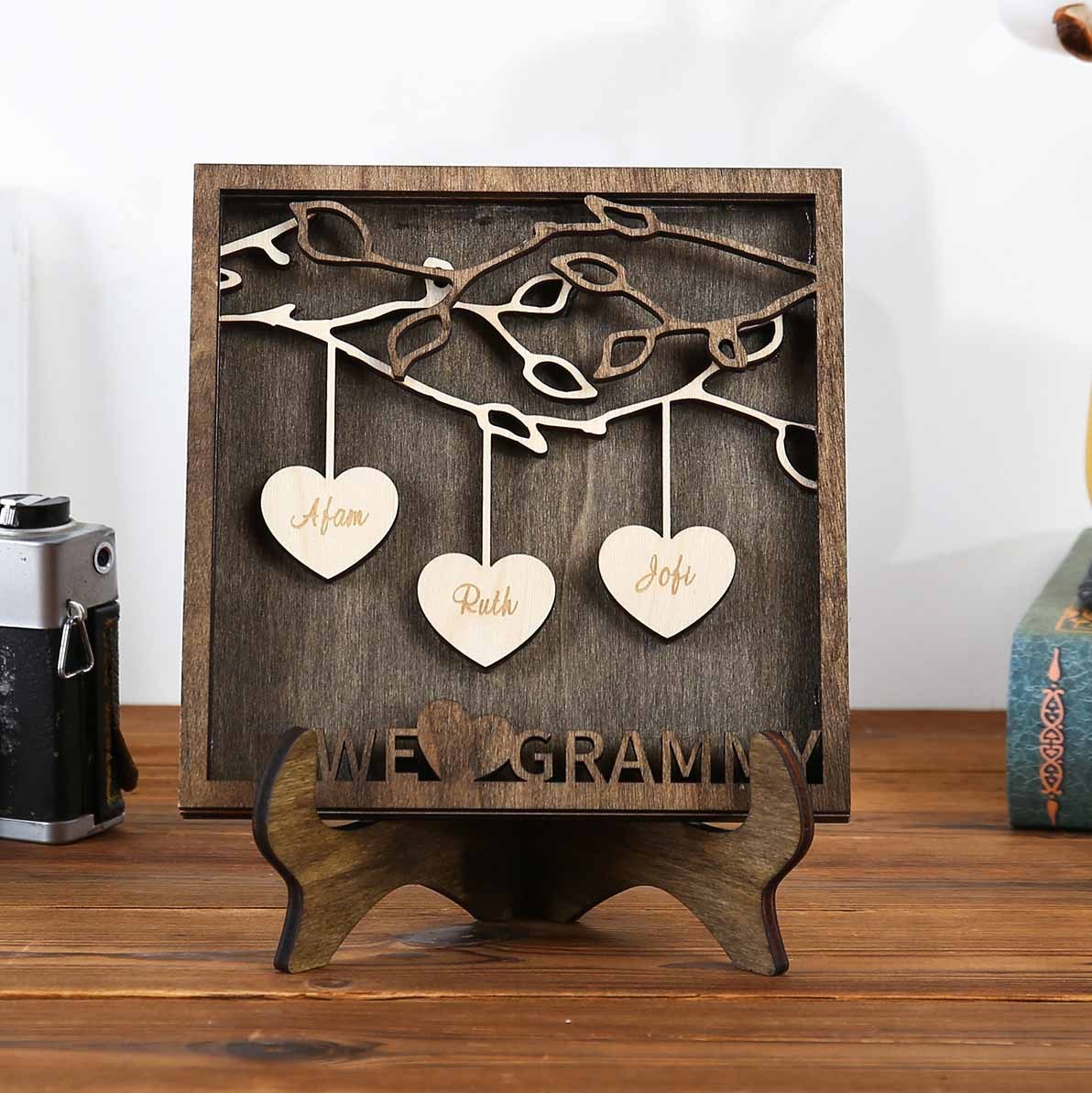 Custom Family Tree Sign Engrave 3 Names Wooden Family Frame Home Decor-Jessemade AU