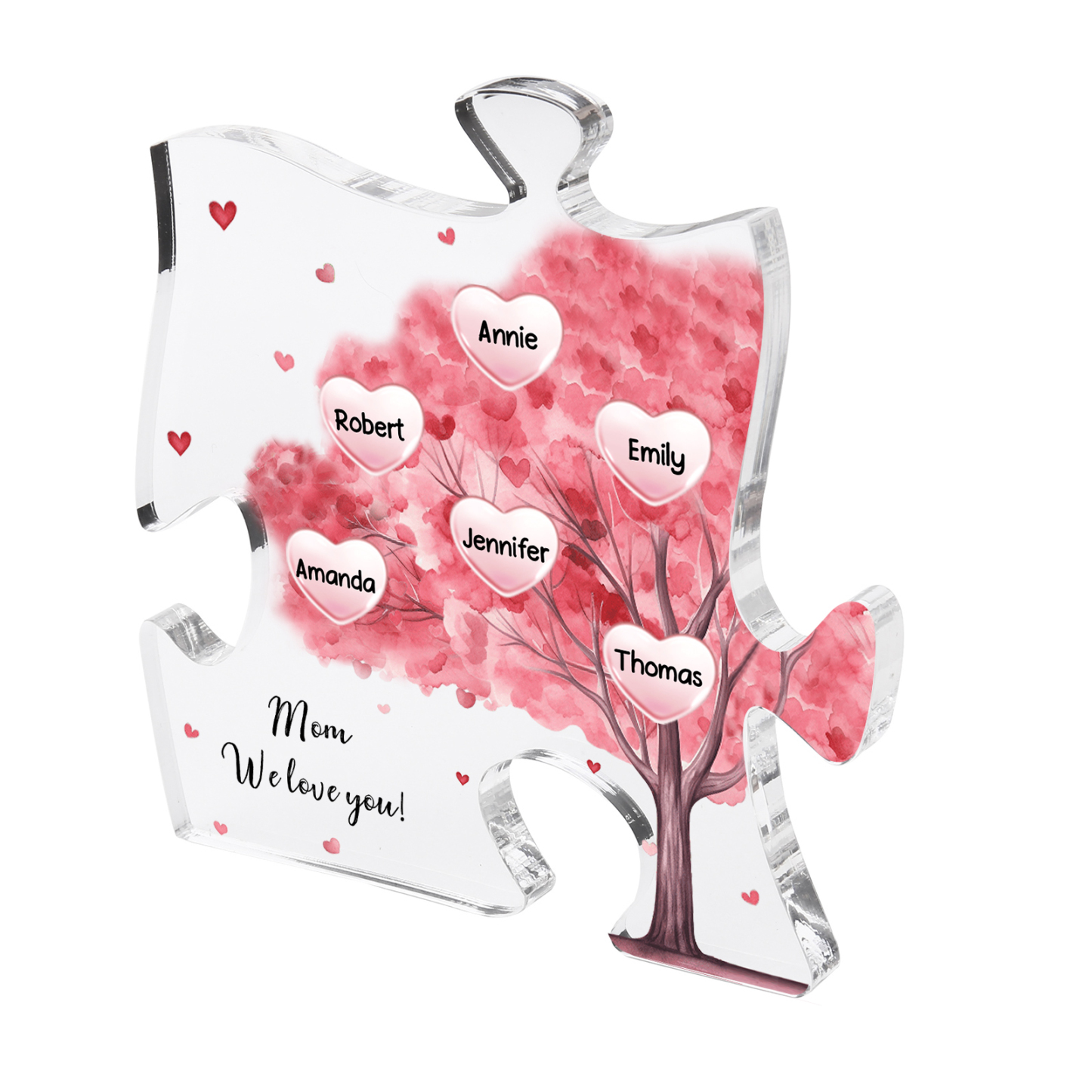Personalised Acrylic Puzzle Plaque Custom 6 Names & 1 Text Pink Tree Family Ornament Gift for Mum/Nan-Jessemade AU
