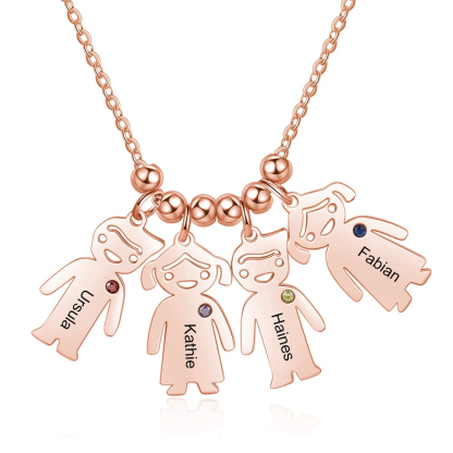 Personalised Kids Charm Necklace With 4 Birthstones Engraved Names Gift For Mother-Jessemade AU