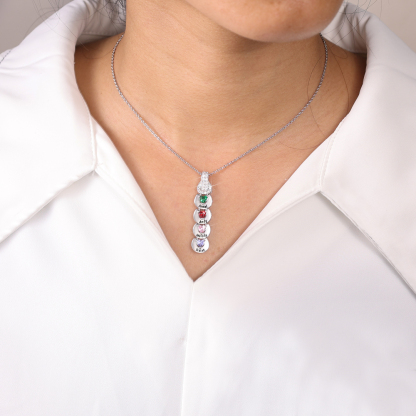 Custom Family Necklace Cascading Pendant with 3 Birthstones Engraving 3 Names Gifts for Her-Jessemade AU