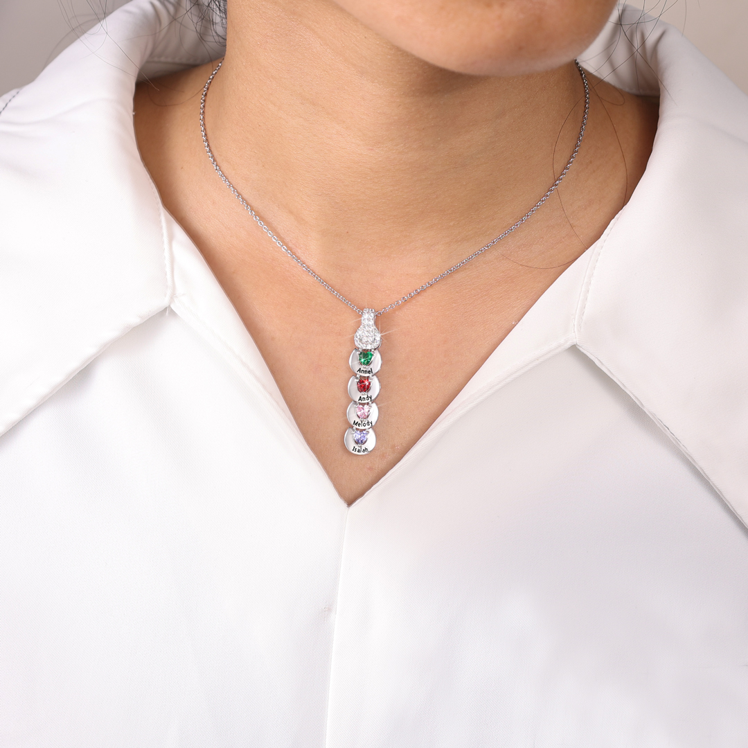 Custom Family Necklace Cascading Pendant with 2 Birthstones Engraving 2 Names Gifts for Her-Jessemade AU