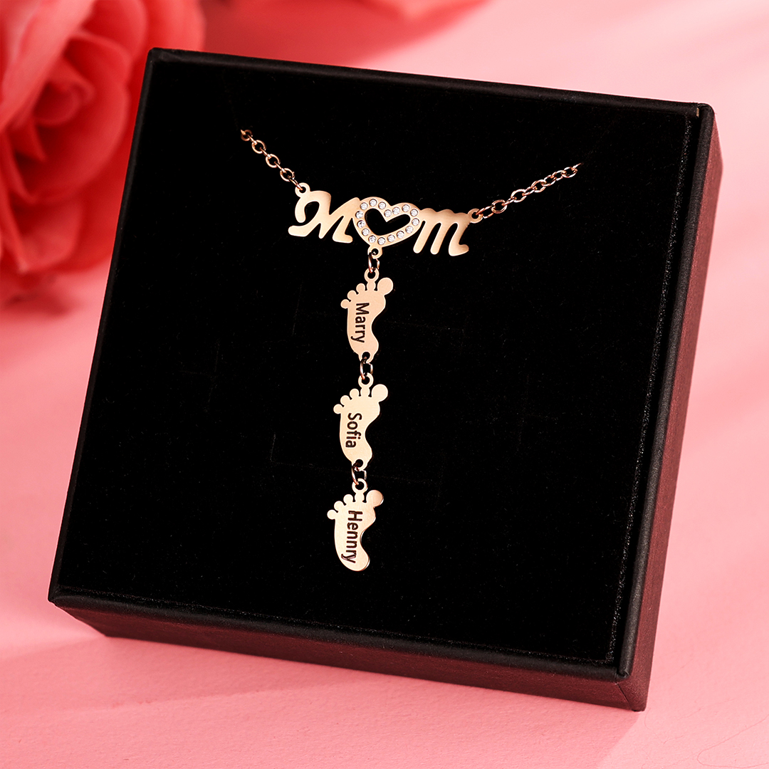 Mother's Day Personalised Baby Feet Necklace Engraved 3 Names Necklace Gifts For Mum-Jessemade AU