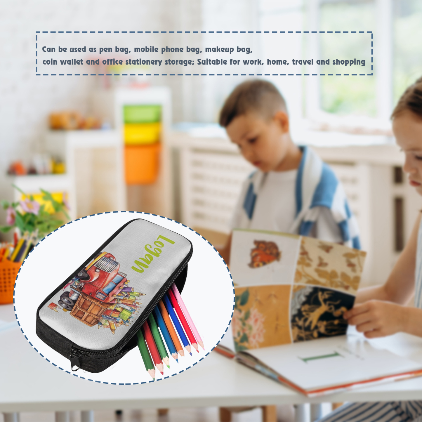 Personalised  Name Pencil Case Red Pencil Truck Pen Bag Zipper Back to School Gifts for Student-Jessemade AU