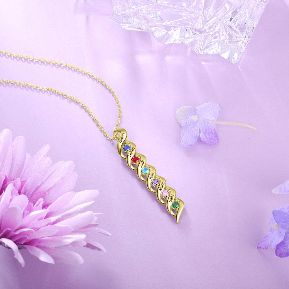 Customised Necklace Cascading Pendant with 6 Birthstones Engraving 6 Names Gifts for Her-Jessemade AU