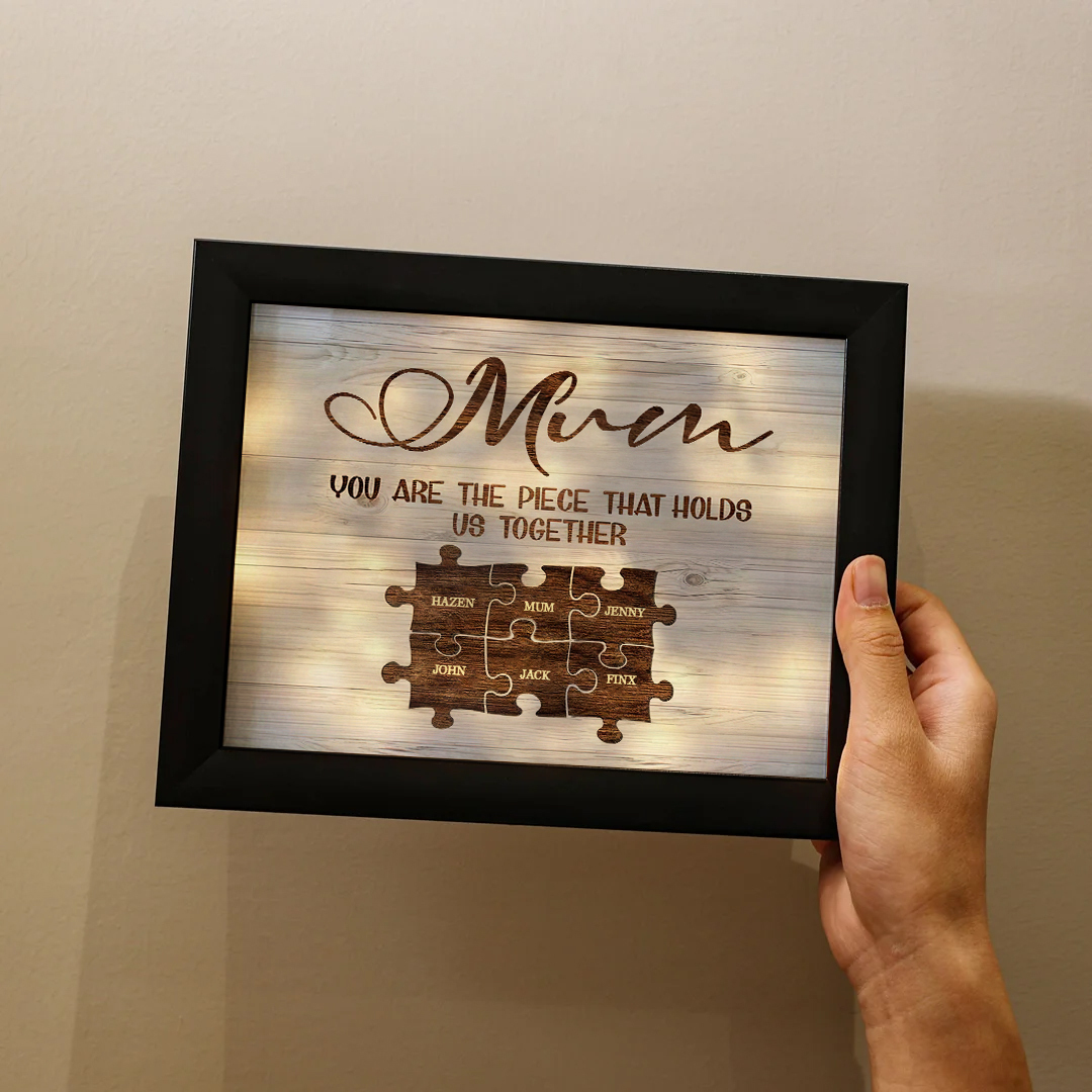 Personalised Mum Puzzle Picture Frame With Light Custom 6 Names Decor Gifts For Mother - You are the piece that holds us together-Jessemade AU