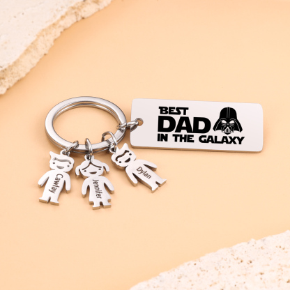 Personalised Best Dad in The Galaxy Keychain with 5 Kid Charms Father's Day Gift-Jessemade AU