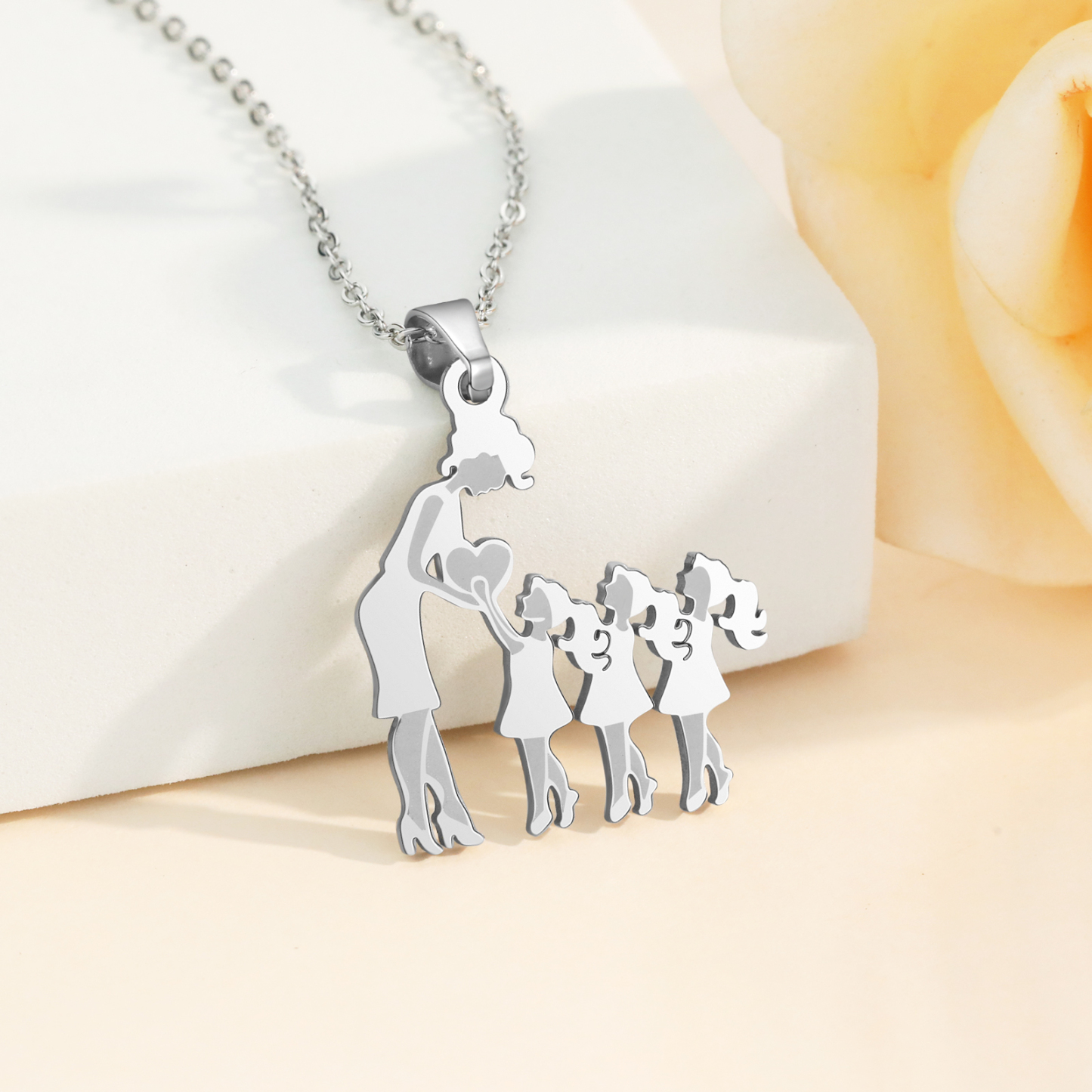 Women Necklace Mother & 3 Daughters Pendant Necklace Stainless Steel Mother's Day Gifts for Mum-Jessemade AU