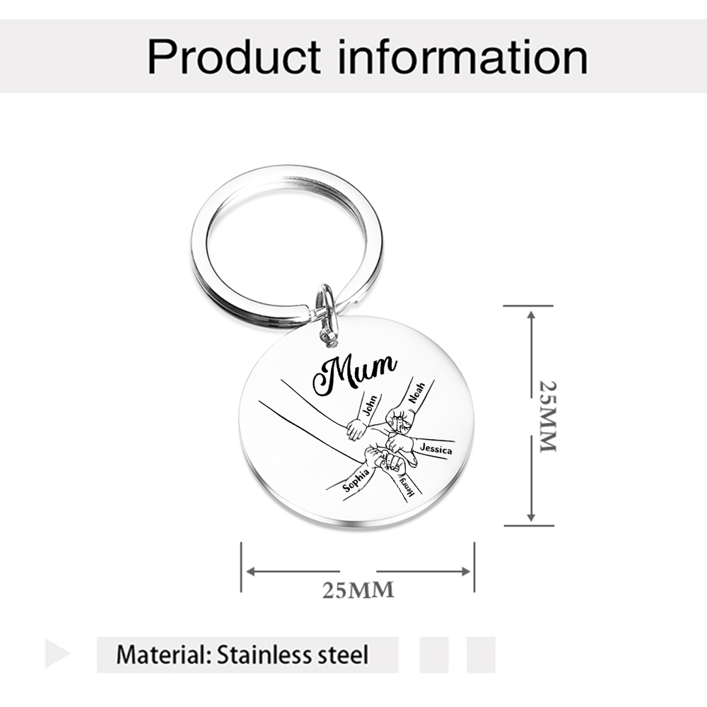 5 Names - Personalised Text Keychain Holding Hands Keychain Mother's Day Gifts For Grandma/Mother-Jessemade AU