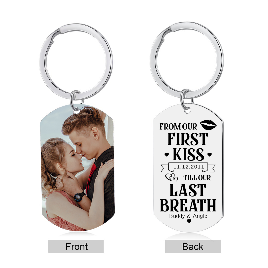Personalised Couple Photo Keychain Customised 2 Names & Date Keyring Valentine's Day Gifts - From Our First Kiss Till Our Last Breath-Jessemade AU