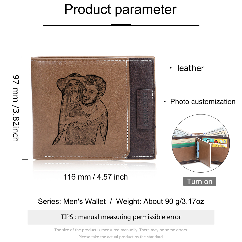 Brown Personalised Leather Wallet Engraved Photo Short Purse Folding Wallet Gifts For Men-Jessemade AU