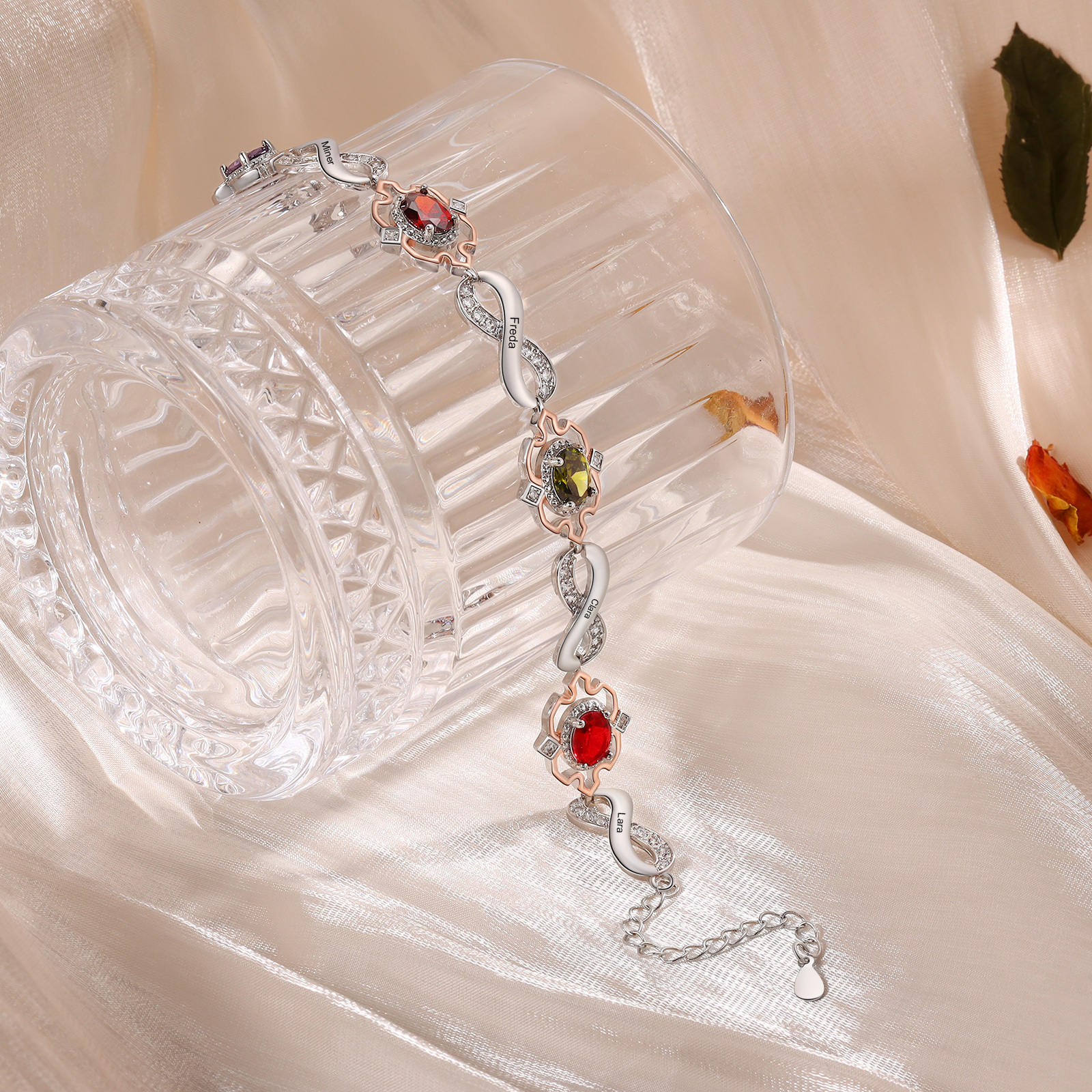 Infinity Bracelet Personalised 4 Birthstones Engraved 5 Names Women's Bracelets Birthday Gift for Her-Jessemade AU