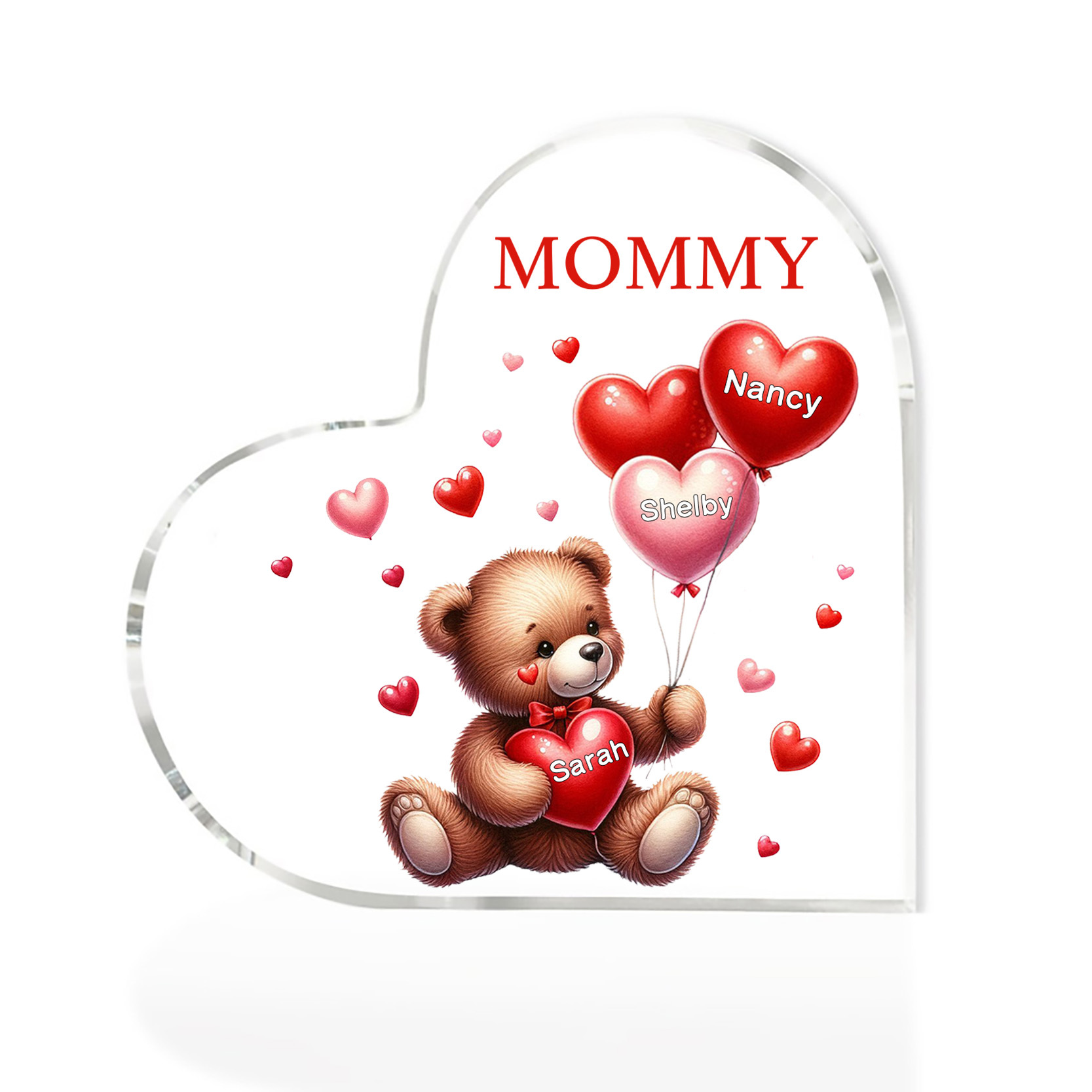 3 Names - Personalised Acrylic Heart Keepsake Custom Text Teddy Bear Balloon Ornaments Gifts for Grandma/Mother-Jessemade AU
