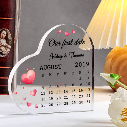 Couple Acrylic Heart Keepsake Custom 2 Names & Date & Text Calendar Ornament Valentine's Day Gift - Our First Date-Jessemade AU