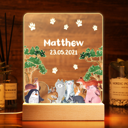 Personalised Name Night Light Animal Zoo Wood LED Night Light Custom Date Nursery Birthday Gifts For Kids-Jessemade AU