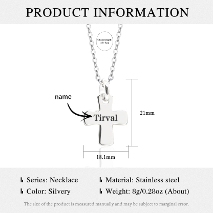 Personalised Cross Pendant Necklace with Name Stainless Steel Necklace Silver Gift for Boys Girls-Jessemade AU