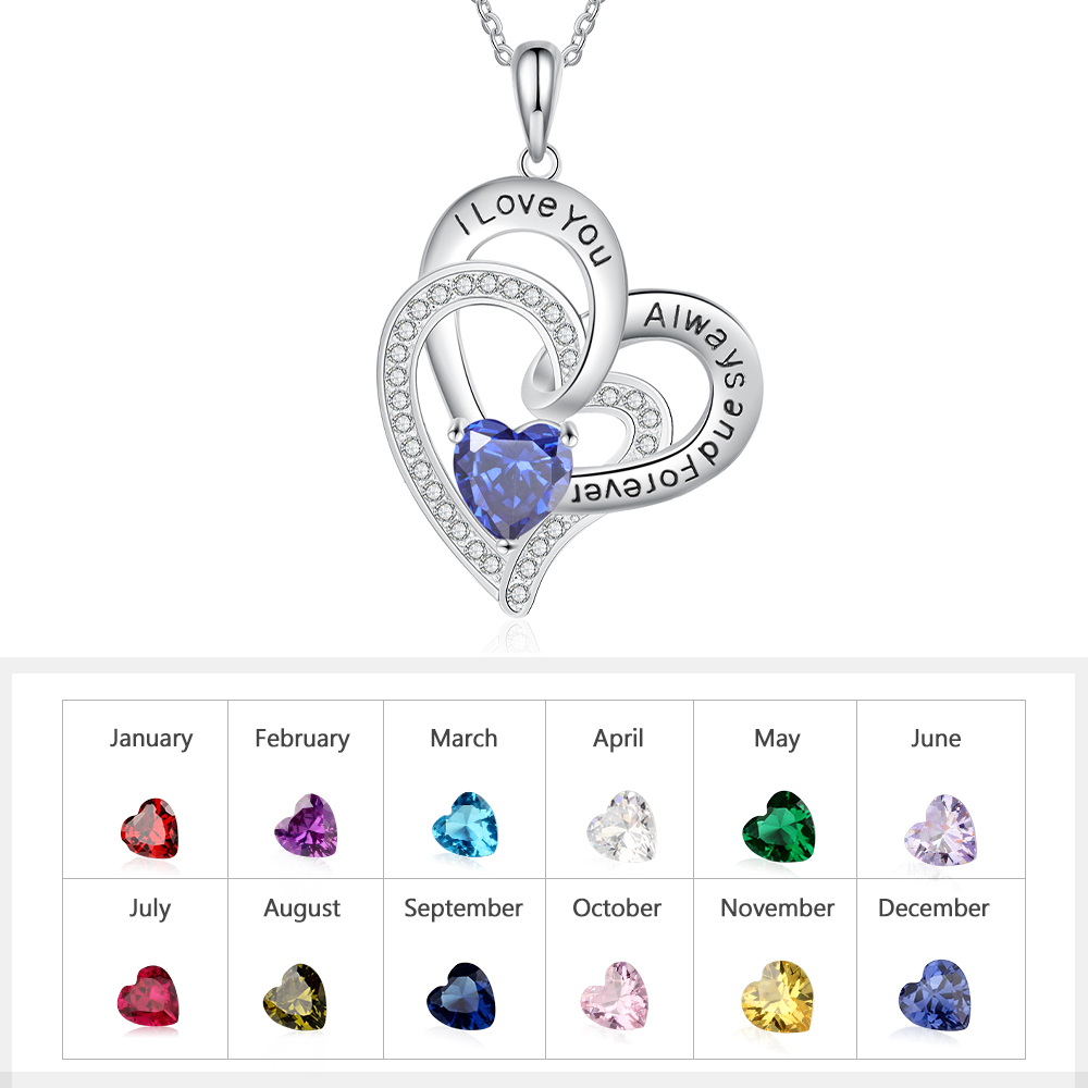 Personalised Heart Necklace with Birthstone I Love You Necklace-Jessemade AU