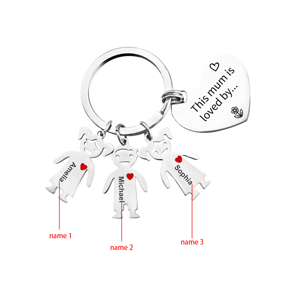 To Mum - 3 Names Personalised Keychain with Kid Charm Engraved Names Keychain Mother's Day Gift for Mum | JesseMade