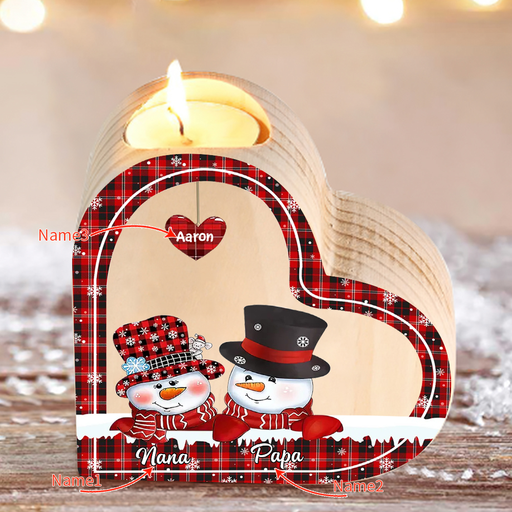 Heart-Shaped Christmas Candle Holder Engraved 3 Names Snowman Candlesticks Personalised Gift for Family-Jessemade AU