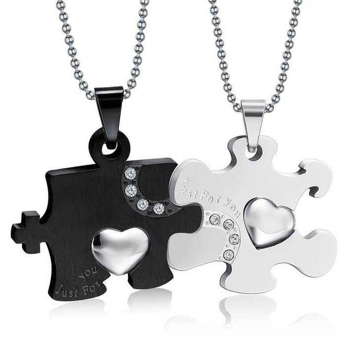 Just For You Couple Matching Necklace Puzzle Heart Necklace Valentines Day Gifts 2023 for Women Men-Jessemade AU