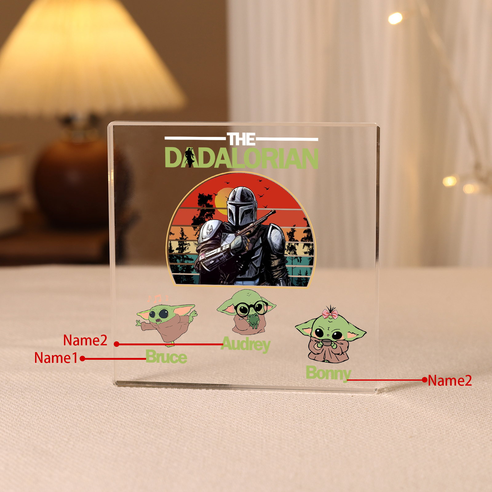 3 Names - Personalised "The Dadalorian" Acrylic Square Keepsake Custom Baby Yoda Rectangle Plaque Father's Day Gifts-Jessemade AU