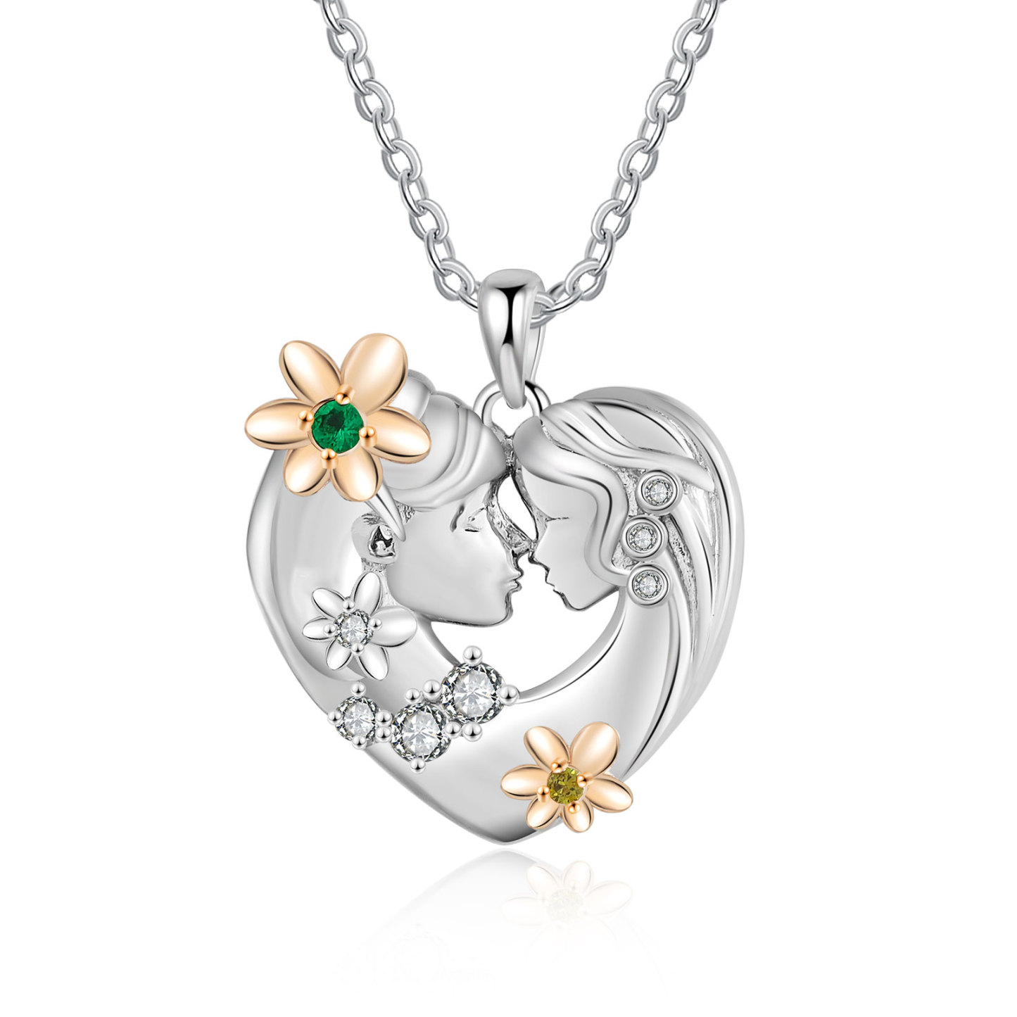 Mother and Daughter Necklace Heart Flower Pendant Necklace for Her-Jessemade AU
