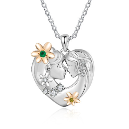 Mother and Daughter Necklace Heart Flower Pendant Necklace for Her-Jessemade AU