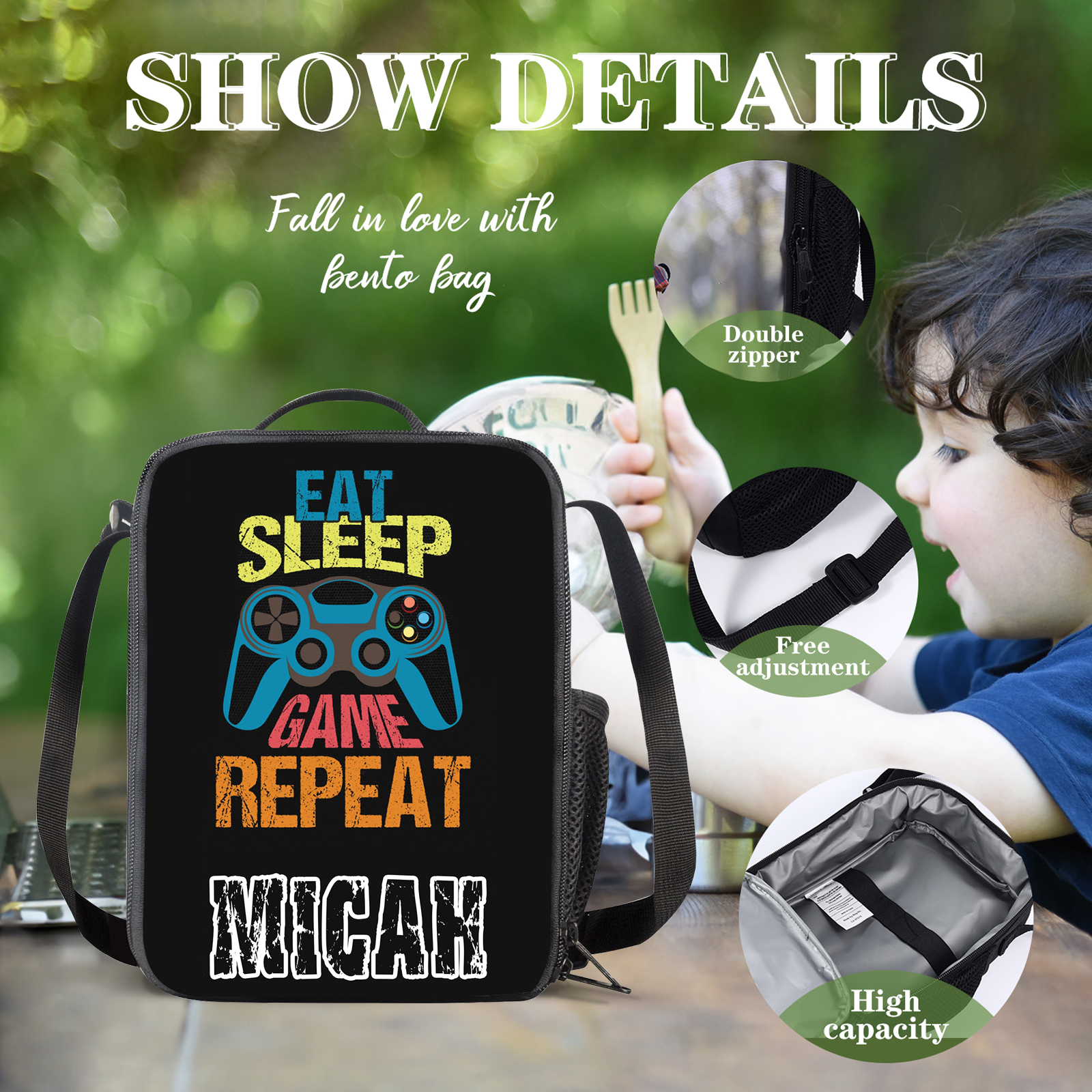 Custom Name Lunch Bag Personalised Game Handle Lunch Box Gifts for Kids-Jessemade AU