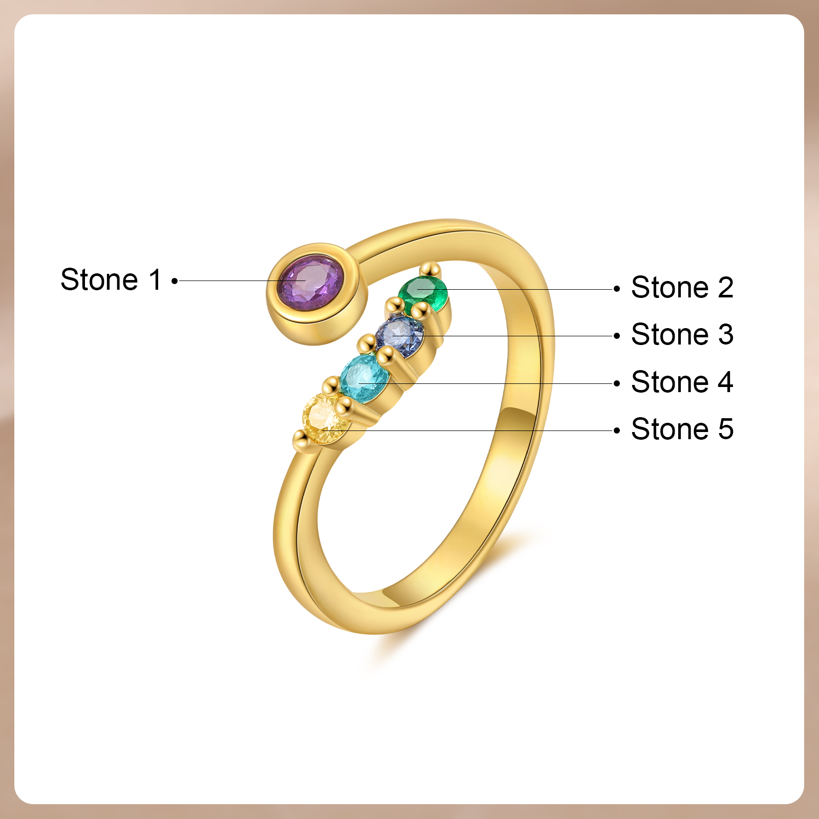 Personalised Women's Ring Custom 5 Birthstones Open Ring Birthday Gift for Ladies Girls-Jessemade AU
